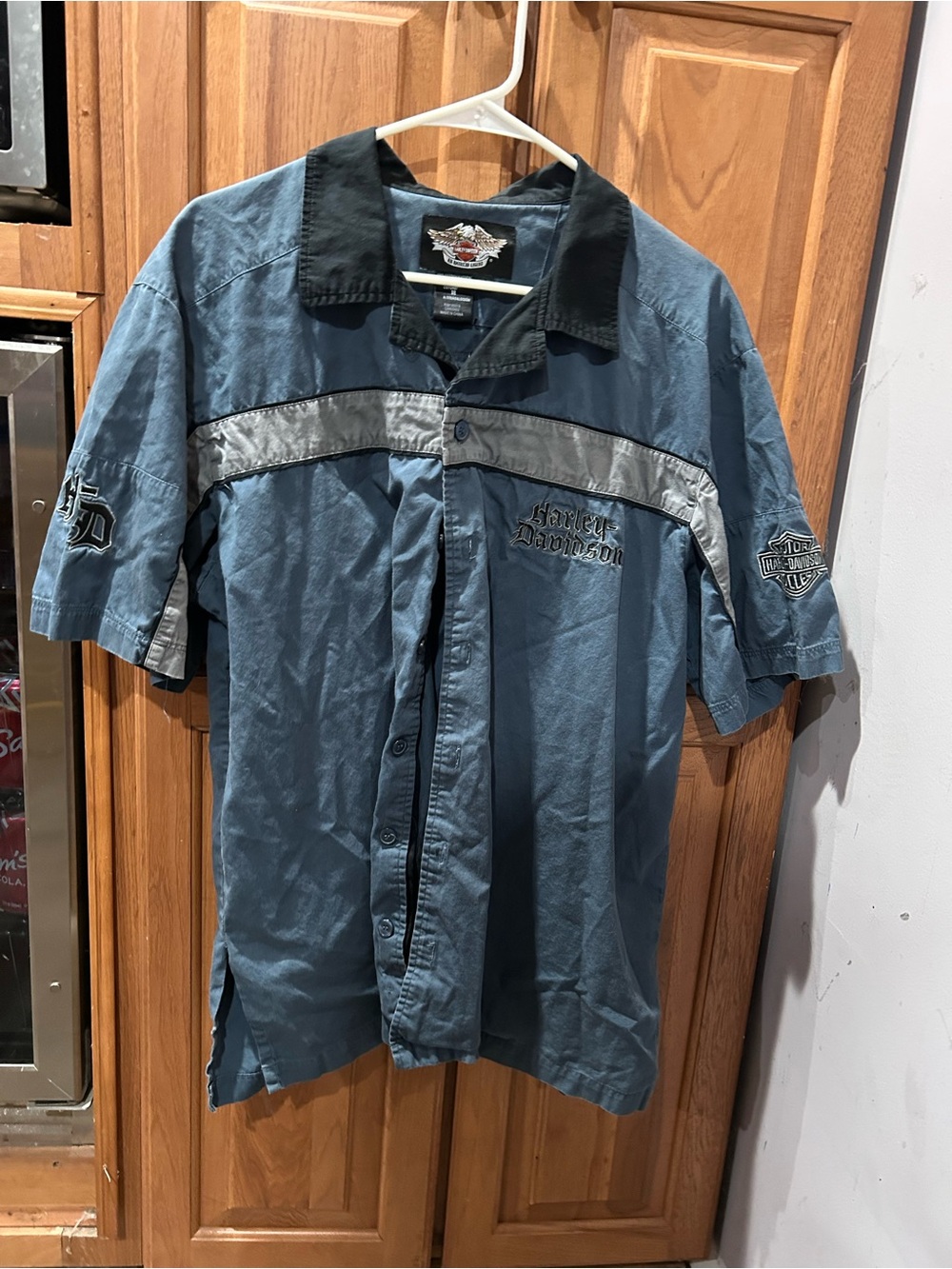 Harley-Davidson Steel Blue Short-Sleeve Work Shirt with Black Collar